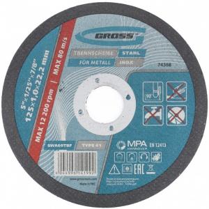 Круг отрезной Gross 74368, по металлу, 125х1х22.2 мм, F30