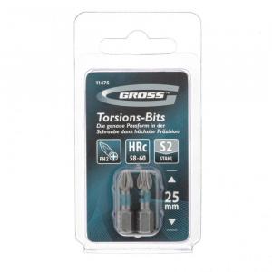 Набор бит торсионных Gross 11475, сталь S2, PH2x25 мм, 1/4", 2 шт