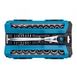 Набор торцевых головок Gross 14144, 36 предметов, трещотка 120 зубьев, 1/2", CrV