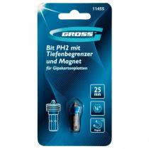 Бита Gross 11455, с ограничителем и магнитом 11455, для ГКЛ, S2, PH2 x 25 мм